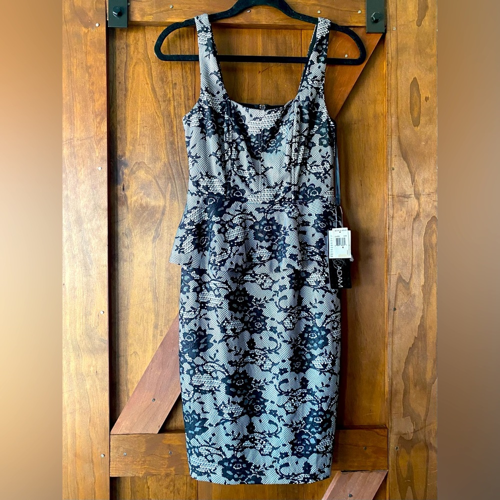 Betsy & Adam Black Lace Overlay Sleeveless Peplum Cocktail Formal Dress Size 4